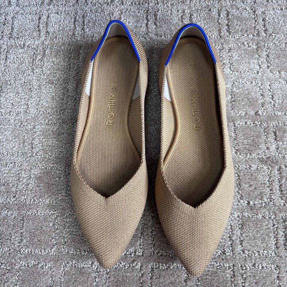 Rothy’s The Point Slip On Shoes Womens 7 Camel Tan Preppy Ballerina Classic Flat